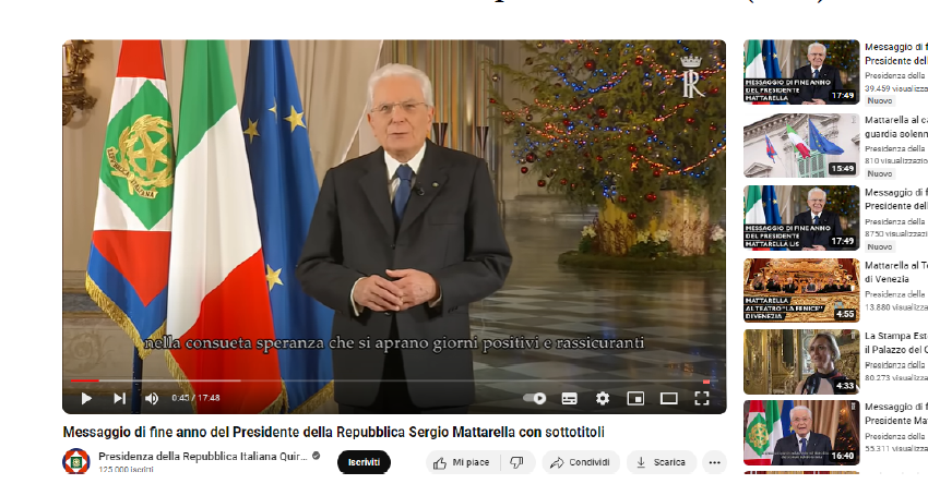 Il Messaggio di fine anno del Presidente della Repubblica italiana (parte 1-2)